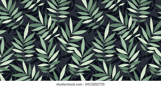 Leaves Seamless Vector Pattern. Watercolor Tropic Palm Leaves Background, Jungle Print