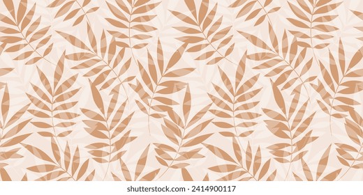 Leaves Seamless Vector Pattern. Watercolor Tropic Palm Leaves Background, Brown Jungle Print