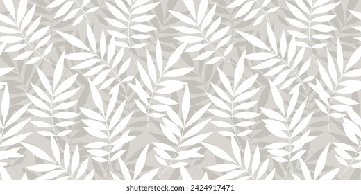 Leaves Seamless Vector Pattern. Watercolor Tropic Palm Leaves Background, Jungle Print