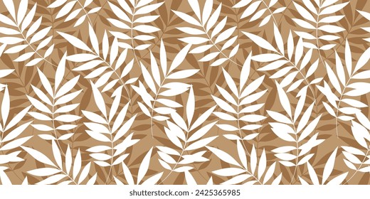 Leaves Seamless Vector Pattern. Watercolor Tropic Palm Leaves Background, Brown Jungle Print