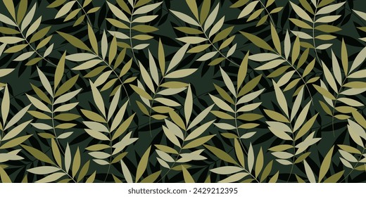 Leaves Seamless Vector Pattern. Watercolor Tropic Palm Leaves Background, Jungle Print