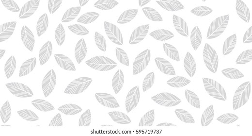 Leaves seamless white and grey background. Vector illustration.