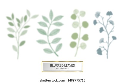 Leaves set green blurred gradient collection natural branches design elements set. Vector decorative beautiful elegant illustration for design