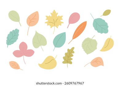 Leaves set, hand drawn leaves and foliage of different color and shape. Groovy and funky leaves. Collection of abstract leaves in minimalist style.