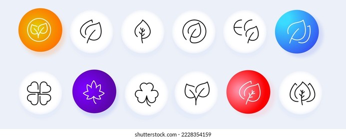 Leaves set icon. Leaf, foliage, plant, grass, gardening, garden, cannabis, marijuana, hemp, crop, weed, herbal medicine, vegetarian, eco friendly. Nature concept. Neomorphism style