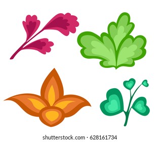 leaves set, isolated on white background. simple cartoon flat style, vector illustration.