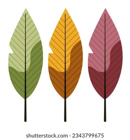 Leaves set. Set of yellow and green leaves. Vector clipart isolated on white background.