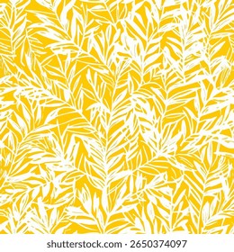 Leaves in shades of yellow and white, on linen fabric print pattern, cotton, silk, vector illustration, doodle summer, kids and baby designs for print fabric.
