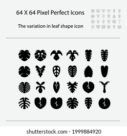 La variación del icono de forma de hoja. Variación del icono de glifo vectorial de hojas