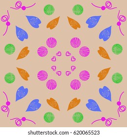 leaves and shapes pattern. Hand drawn.