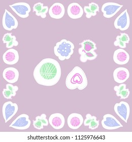 leaves and shapes,floral theme,bells, dashed lines, tags pattern. Hand drawn.
