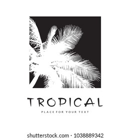 Leaves silhouette of coconut palm tree.
Realistic white vector illustration isolated on black background. Template, design element for summer holiday, travel and vacation concept.