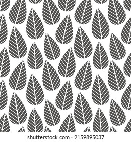 Leaves silhouette vector seamless pattern. Geometric leaf background. Graphic abstract floral illustration. Wallpaper, backdrop, fabric, textile, clothes print, wrapping paper or package design.