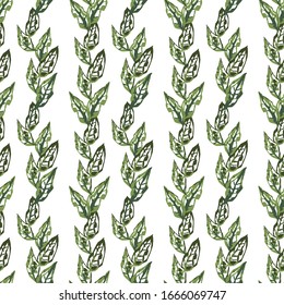 Leaves silhouettes on white background botanical seamless pattern. Design element for wrapping, backdrops, web. Felt marker hand drawn illustration.