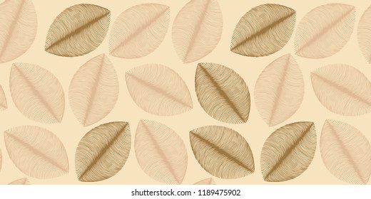 leaves silhouettes seamless pattern in soft ivory shades
