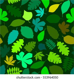 Leaves silhouettes seamless pattern. Vector graphics.