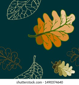 leaves skeleton seamless pattern. vector illustration. on a blue background