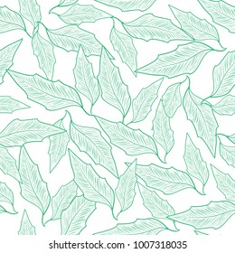 Leaves Sketch. On a white background a green drawing. Monochrome.