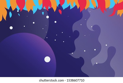 leaves and space with star vector background illustration