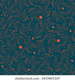 Leaves sprigs twigs branch seamless pattern. Botanical background. Autumn leaves sketch ornament.