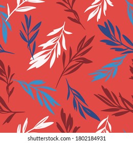 Leaves sprigs twigs leafage stem branch seamless pattern. Botanical background. Autumn leaves ornament.  Flat drawing. Fashion design.
