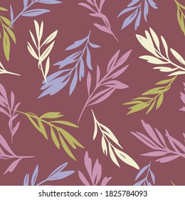 Deja las ramas de las ramas de las ramas del tallo de hojas sin fisuras. Fondo botánico. Las hojas de otoño son adornadas.  Dibujo plano. Diseño de moda.