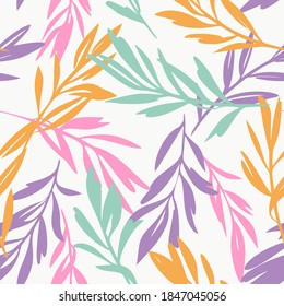 Leaves sprigs twigs leafage stem branch seamless pattern. Botanical background. Autumn leaves ornament.  Flat drawing. Fashion design.