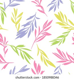 Deja las ramas de las ramas de las ramas del tallo de hojas sin fisuras. Fondo botánico. Las hojas de otoño son adornadas.  Dibujo plano. Diseño de moda.
