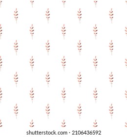Leaves sprigs twigs leafage stem branch seamless pattern. Botanical background. Flat drawing. Fashion design.