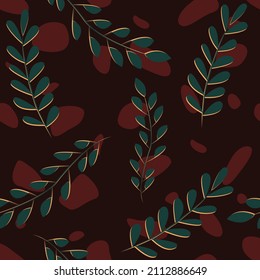Deja las ramas de las ramas de las ramas del tallo de hojas sin fisuras. fondo botánico. adorno. plano plano. diseño de moda.