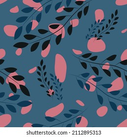 Deja las ramas de las ramas de las ramas del tallo de hojas sin fisuras. fondo botánico. adorno. plano plano. diseño de moda.