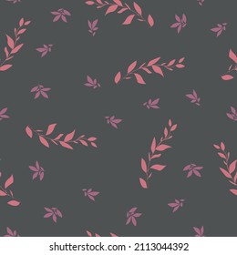 Leaves sprigs twigs leafage stem branch seamless pattern. botanical background. ornament. flat drawing. fashion design.