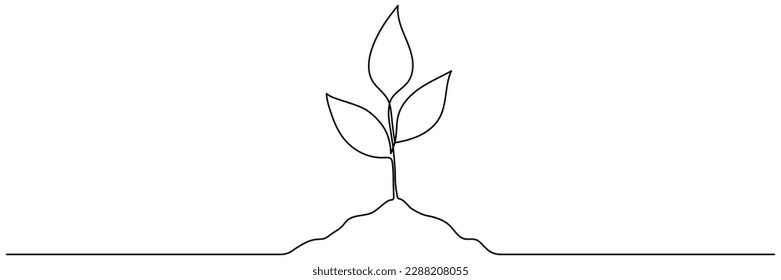 Deja el dibujo continuo de líneas de brote. Crecimiento de la rama vegetal arte de una línea. Ilustración vectorial aislada en blanco.
