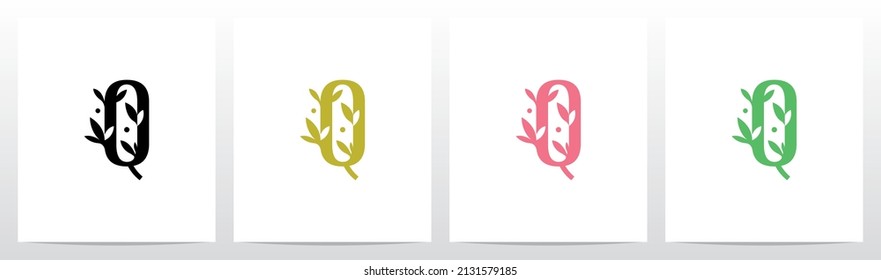 Leaves Sprout Dots On Letter Logo Design Q