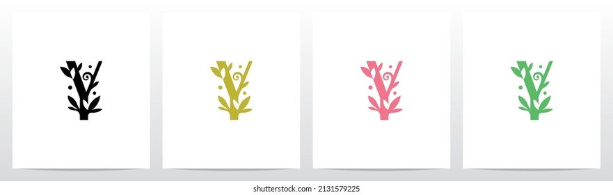 Leaves Sprout Dots On Letter Logo Design Y