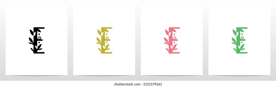 Leaves Sprout Dots On Letter Logo Design E
