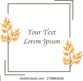 leaves square frame cartoon on white background. Blank for advertising card or invitation. space for your text. flat design cartoon nature concept.  vector ,illustrator