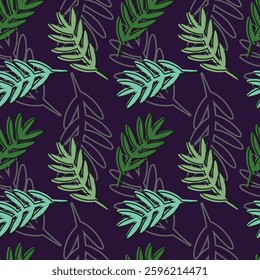 Leaves and stalk hand drawn seamless pattern.