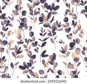 The leaves and stems are stylized, with soft, slightly blurred edges and varying shades of teal, with hints of greyish-brown within the shapes, suggesting layered washes of color.