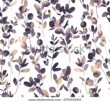 The leaves and stems are stylized, with soft, slightly blurred edges and varying shades of teal, with hints of greyish-brown within the shapes, suggesting layered washes of color.