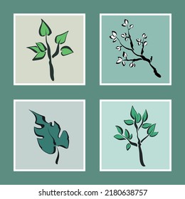 Leaves sticker pack for design websites, applications, social network communication or for design clothes. Simple vector illustration for your icons, logos, signs or stickers.