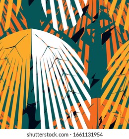 Blätter in einem gestreiften abstrakten Muster, Natur, exotische, nahtlose Vektorillustration Hintergrund.