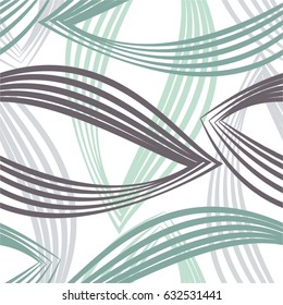 Leaves in striped pattern, lines, grid, seamless vector background.