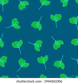 Leaves with stripes veins. Vector seamless pattern botanical illustration. For textiles, fabrics, packaging, paper, candelaria, postcards and wallpaper