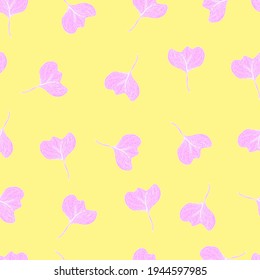 Leaves with stripes veins. Vector seamless pattern botanical illustration. For textiles, fabrics, packaging, paper, candelaria, postcards and wallpaper