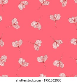 Leaves with stripes veins. Vector seamless pattern botanical illustration. For textiles, fabrics, packaging, paper, candelaria, postcards and wallpaper