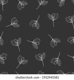 Leaves with stripes veins. Vector seamless pattern botanical illustration. For textiles, fabrics, packaging, paper, candelaria, postcards and wallpaper