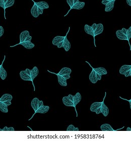Leaves with stripes veins. Vector seamless pattern botanical illustration. For textiles, fabrics, packaging, paper, candelaria, postcards and wallpaper