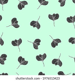 Leaves with stripes veins. Vector seamless pattern botanical illustration. For textiles, fabrics, packaging, paper, candelaria, postcards and wallpaper