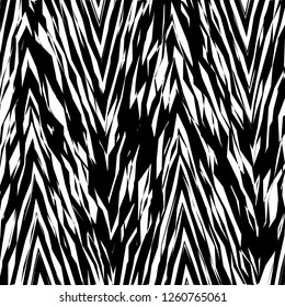 Leaves Style Futuristic Abstract Urban Print, Abstract Black and White Grunge Stripes ZigZig, Geometrical Distressed Shape